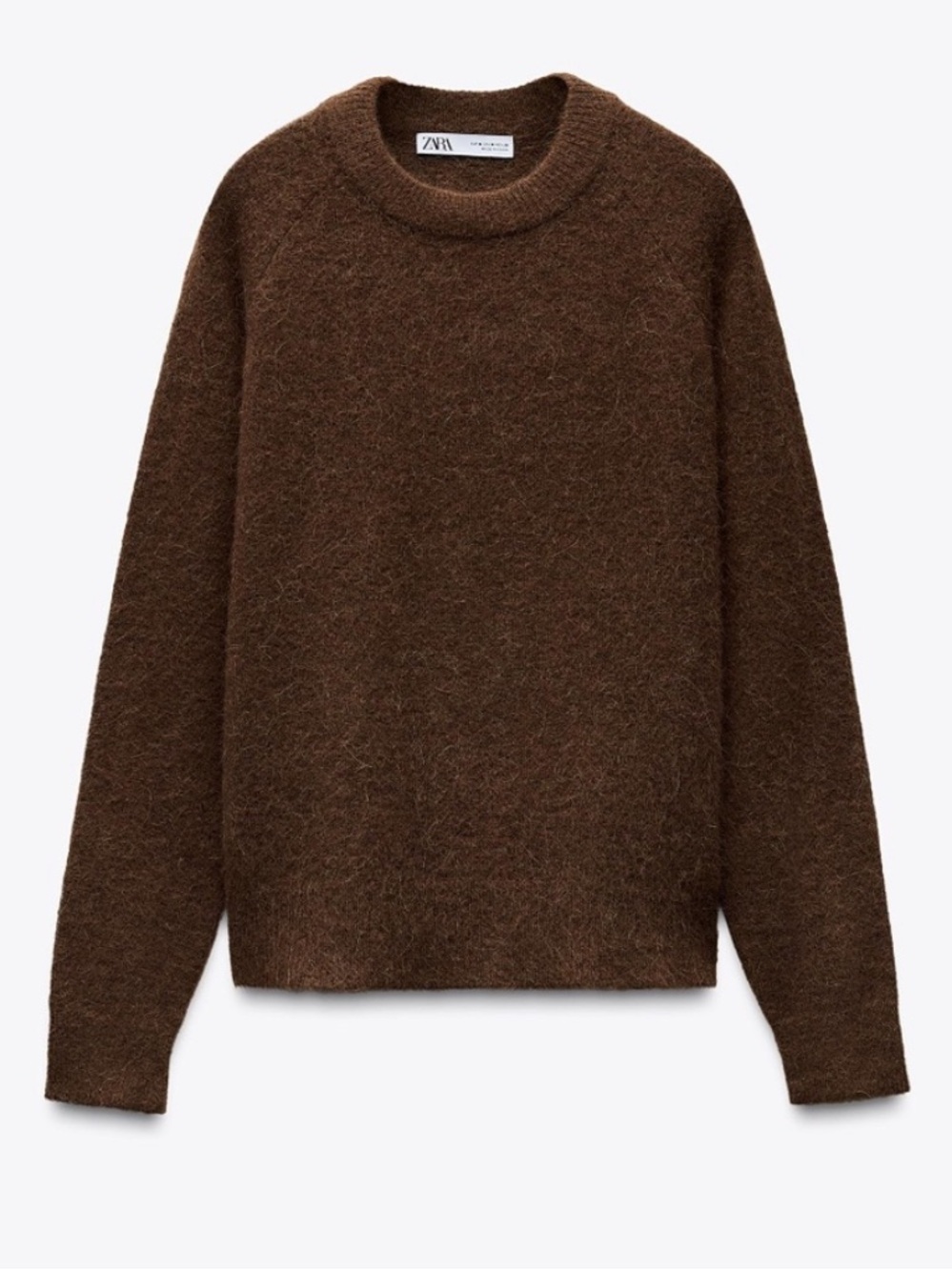 ZARA Alpaca Wool Blend Crew Neck Relaxed Fit Jumper Sweater Chocolate Brown XL
